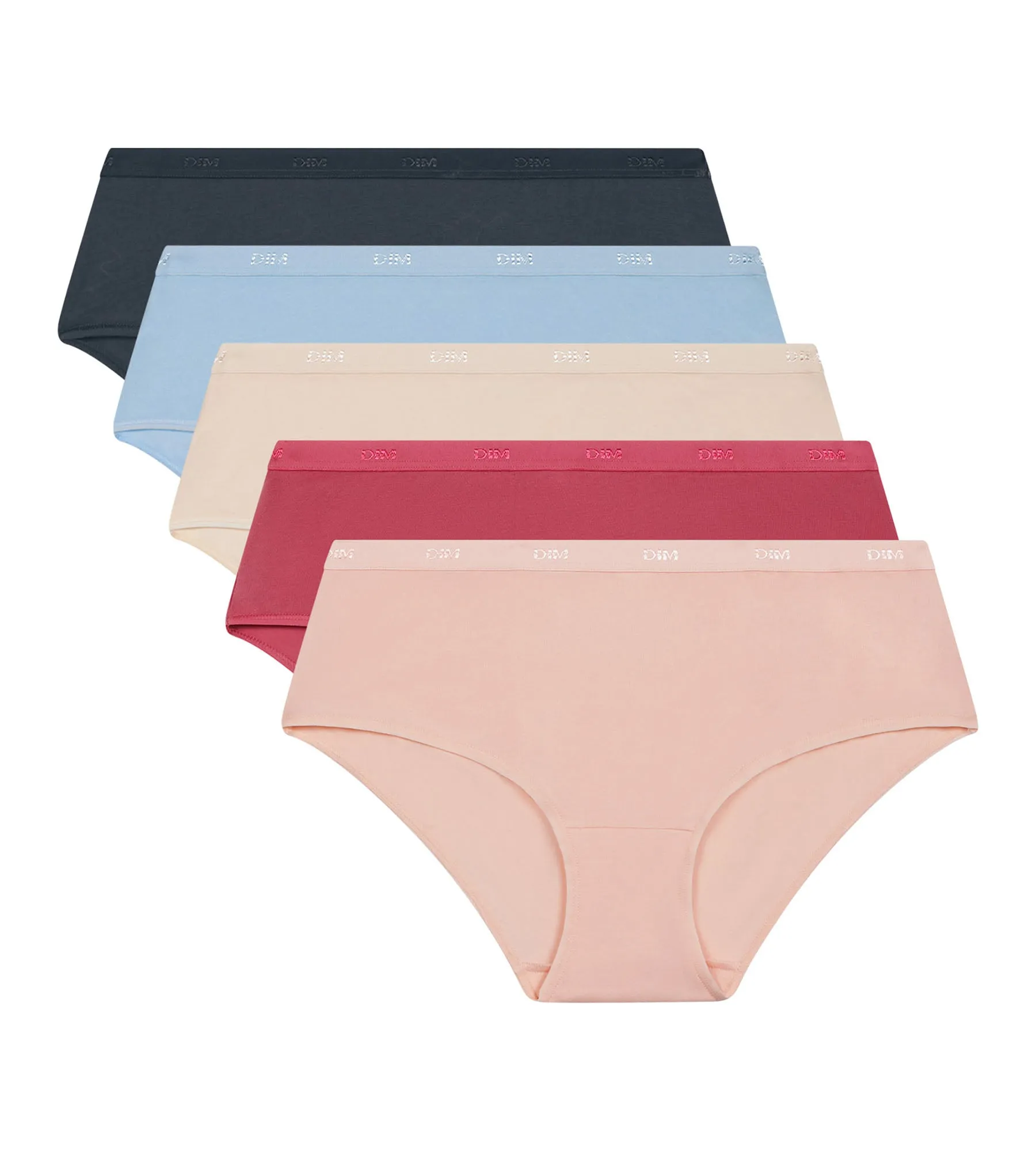 Pack of 5 women's stretch cotton boxers Blue Beige Pink Les Pockets Ecodim