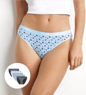 Pack of 5 women's stretch cotton floral briefs Blue Les Pockets