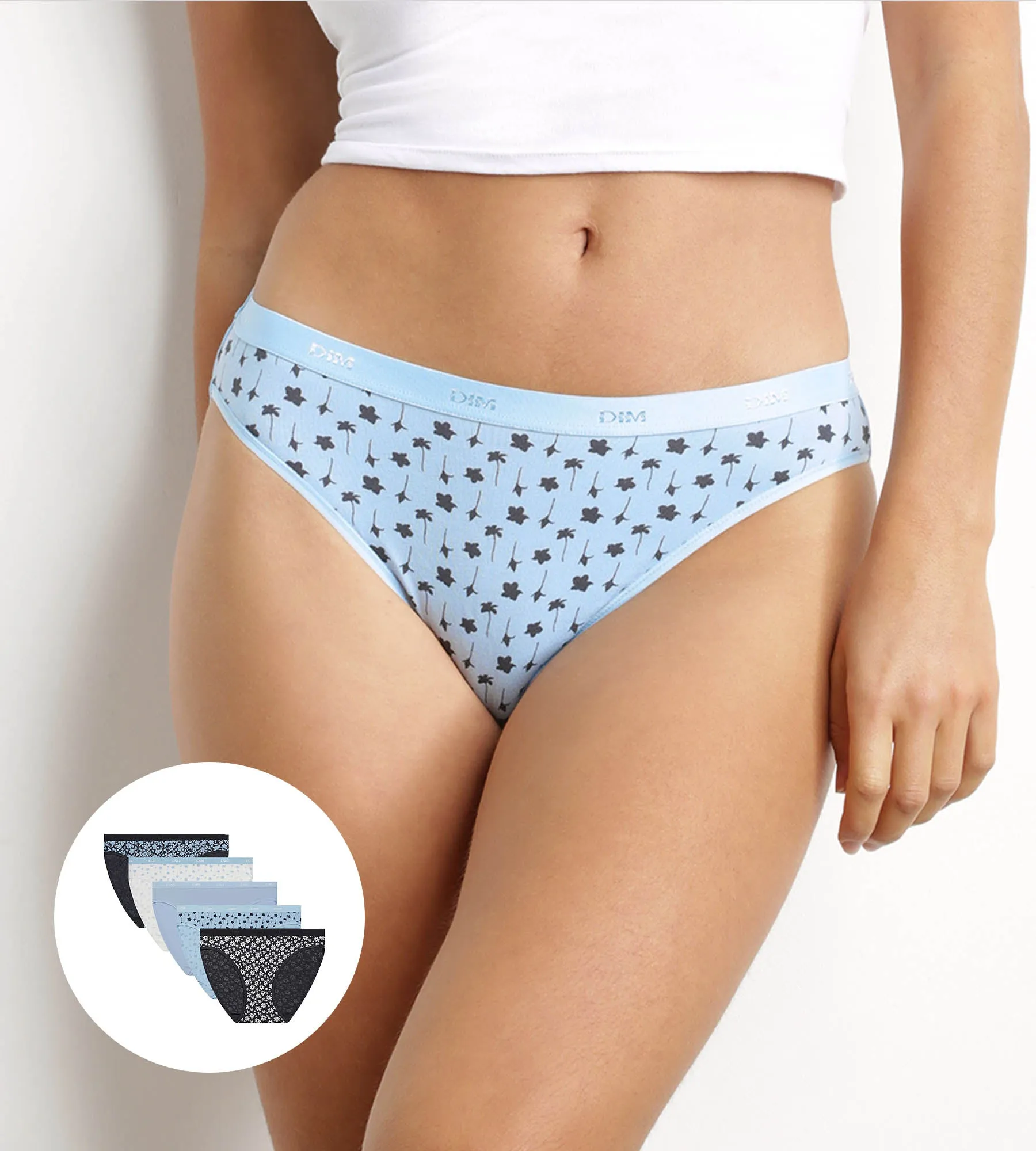 Pack of 5 women's stretch cotton floral briefs Blue Les Pockets