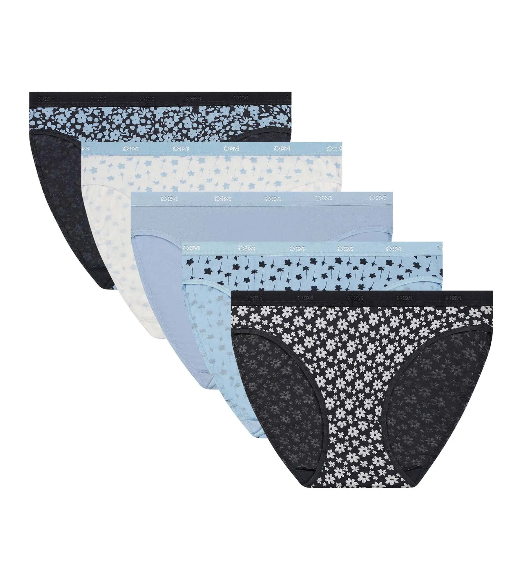 Pack of 5 women's stretch cotton floral briefs Blue Les Pockets
