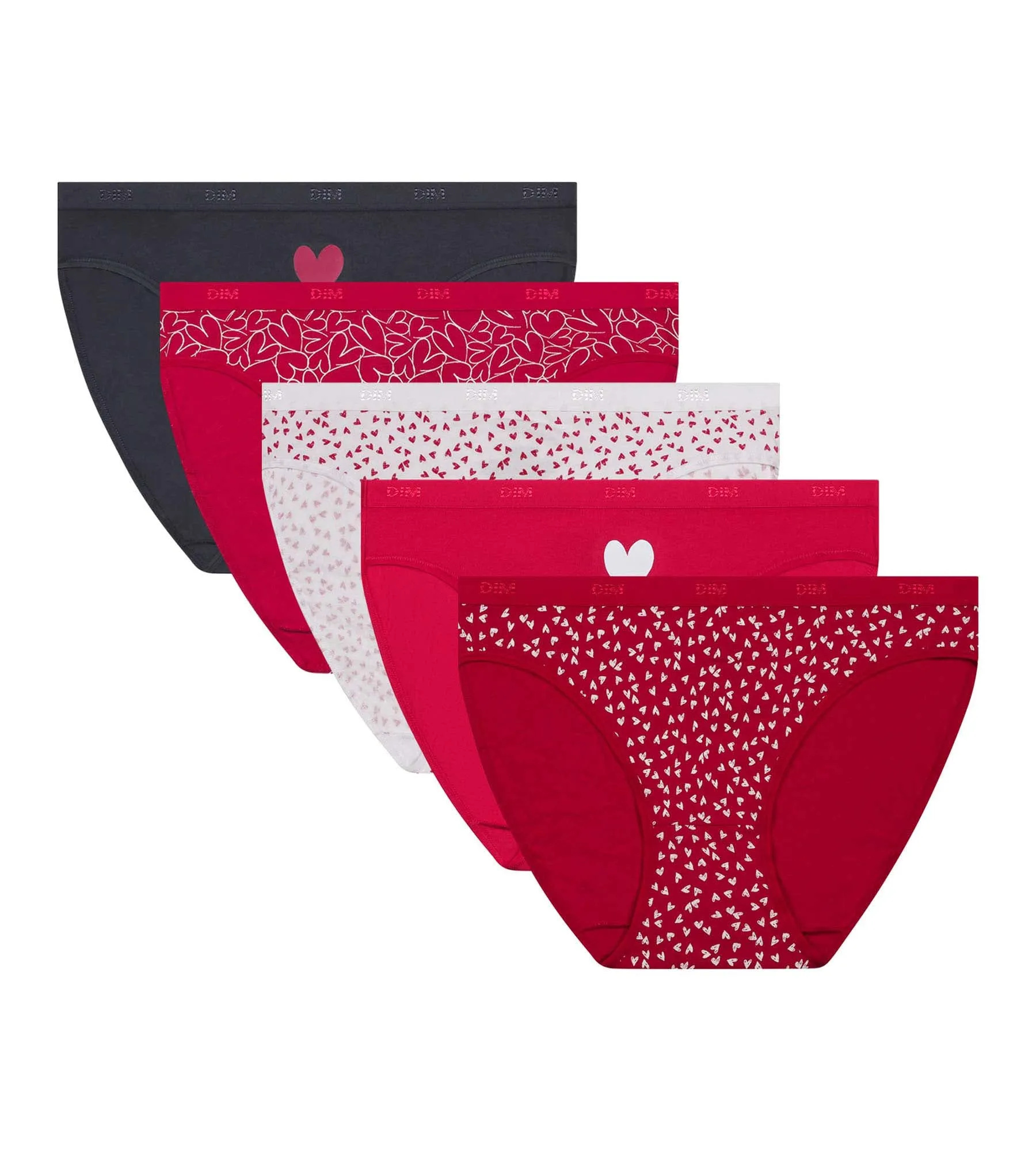 Pack of 5 women's stretch cotton heart-shaped briefs Grey Les Pockets