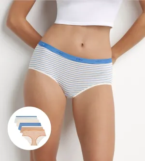 Pack of 5 women's stretch cotton shorties Beige Blue with stripes Les Pockets