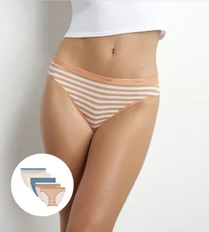 Pack of 5 women's stretch cotton striped briefs Blue Cream Les Pockets