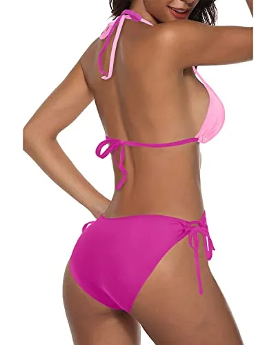 Padded Halter Triangle Bikini Women's Two Piece Bathing Suit Tie Side Bottom