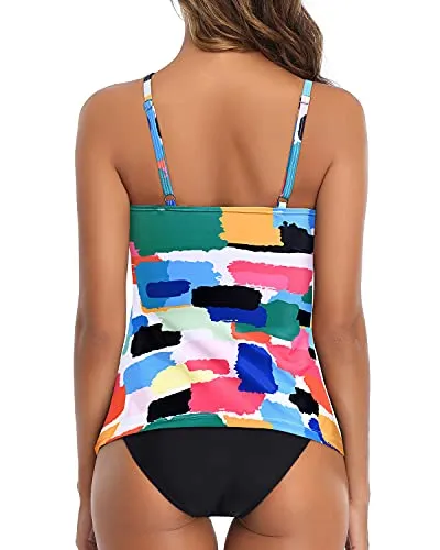 Padded Push Up Tankini High Cut Bottom-Aqua