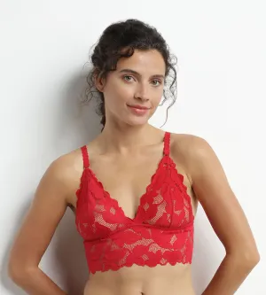 Red floral lace underwired scarf bra Dim Lacy