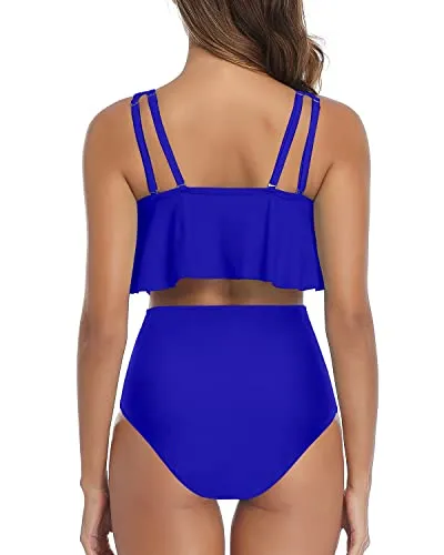 Removable Padded Push Up High Waist Ruched Bikini Swimsuit-Royal Blue