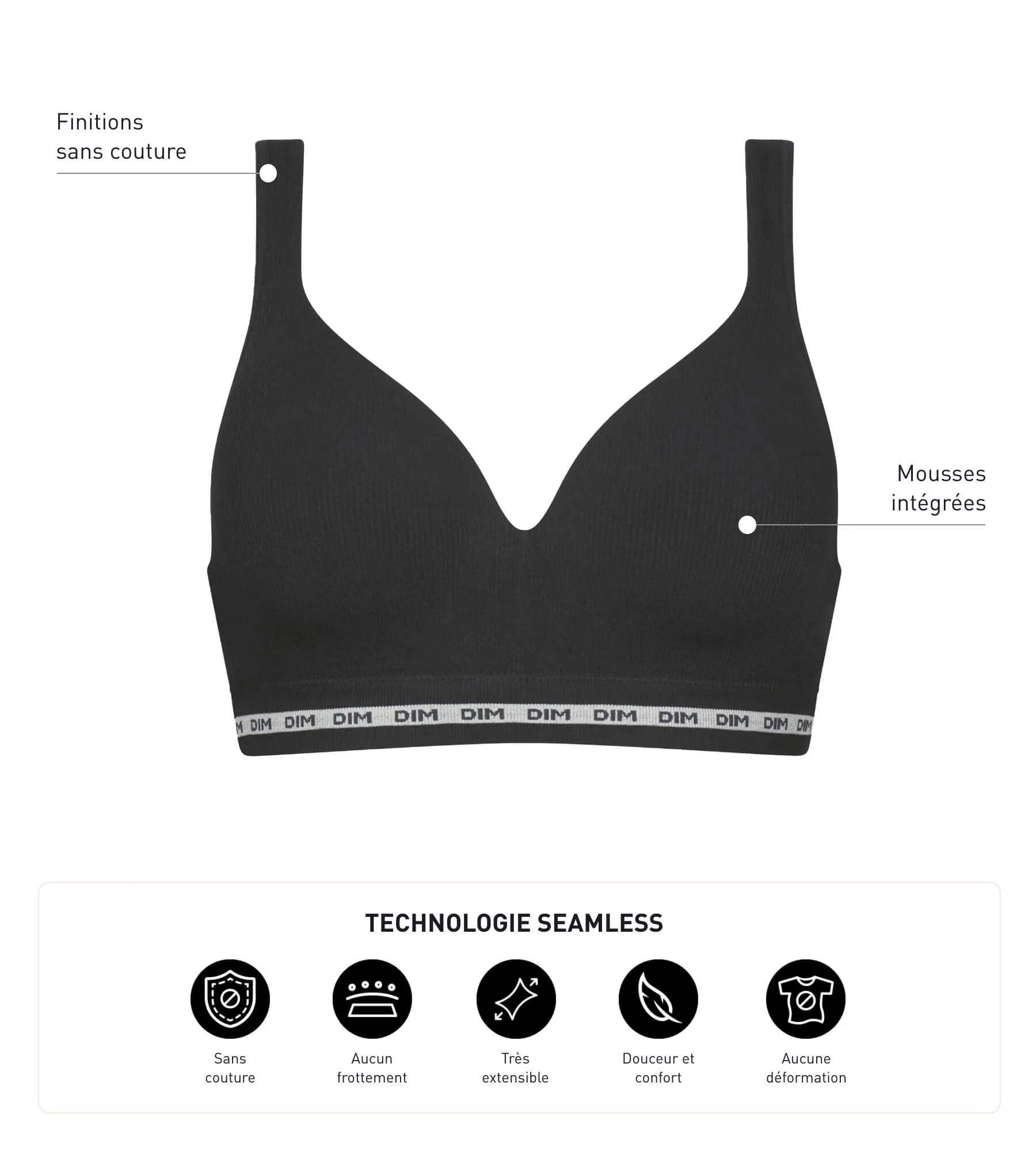 Ribbed black bra wireless or seams Dim Icon Seamless
