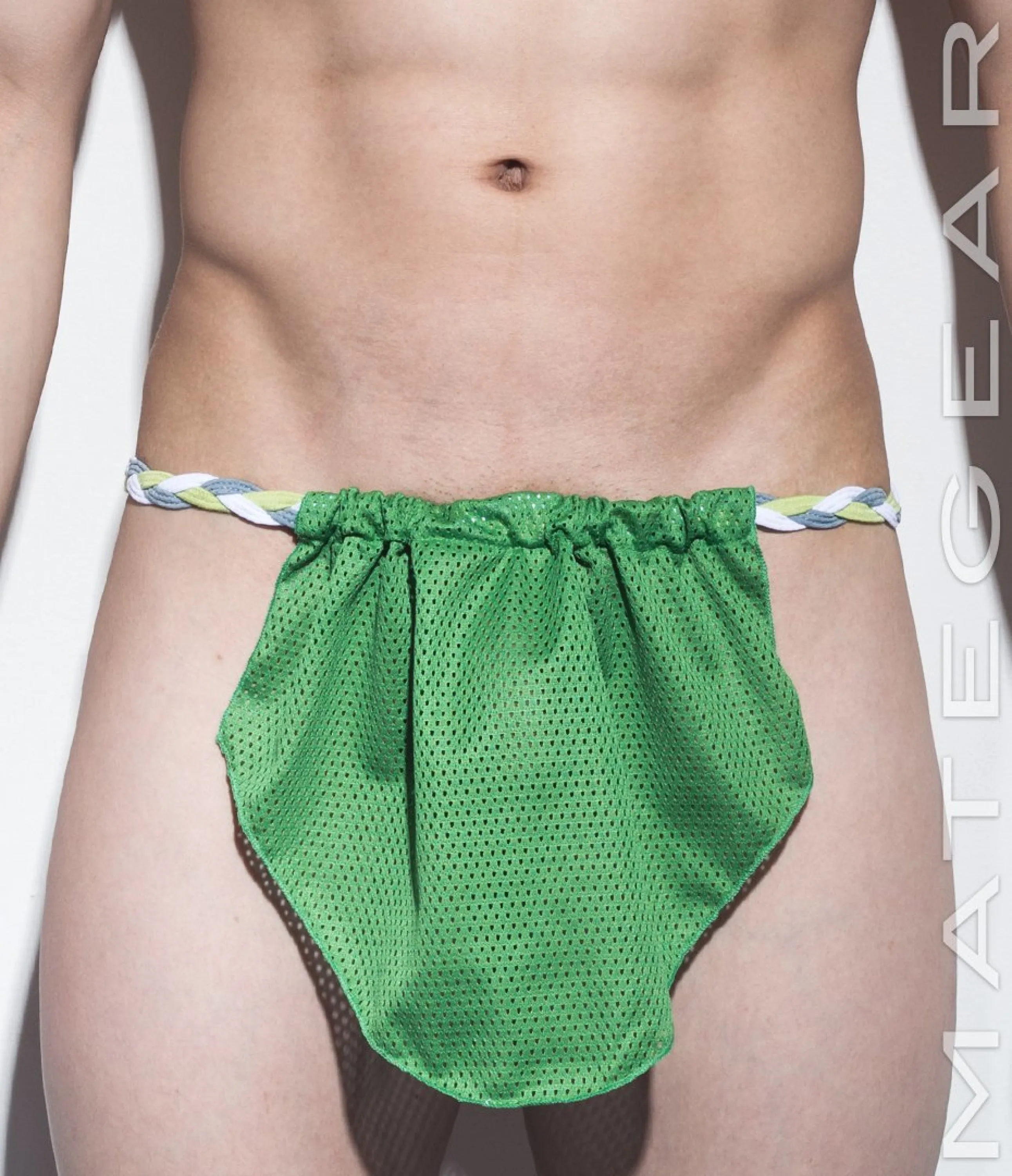 Sexy Men's Underwear Extreme Xpression Bikini - Po Dae (Green/White/Grey Braided Band)