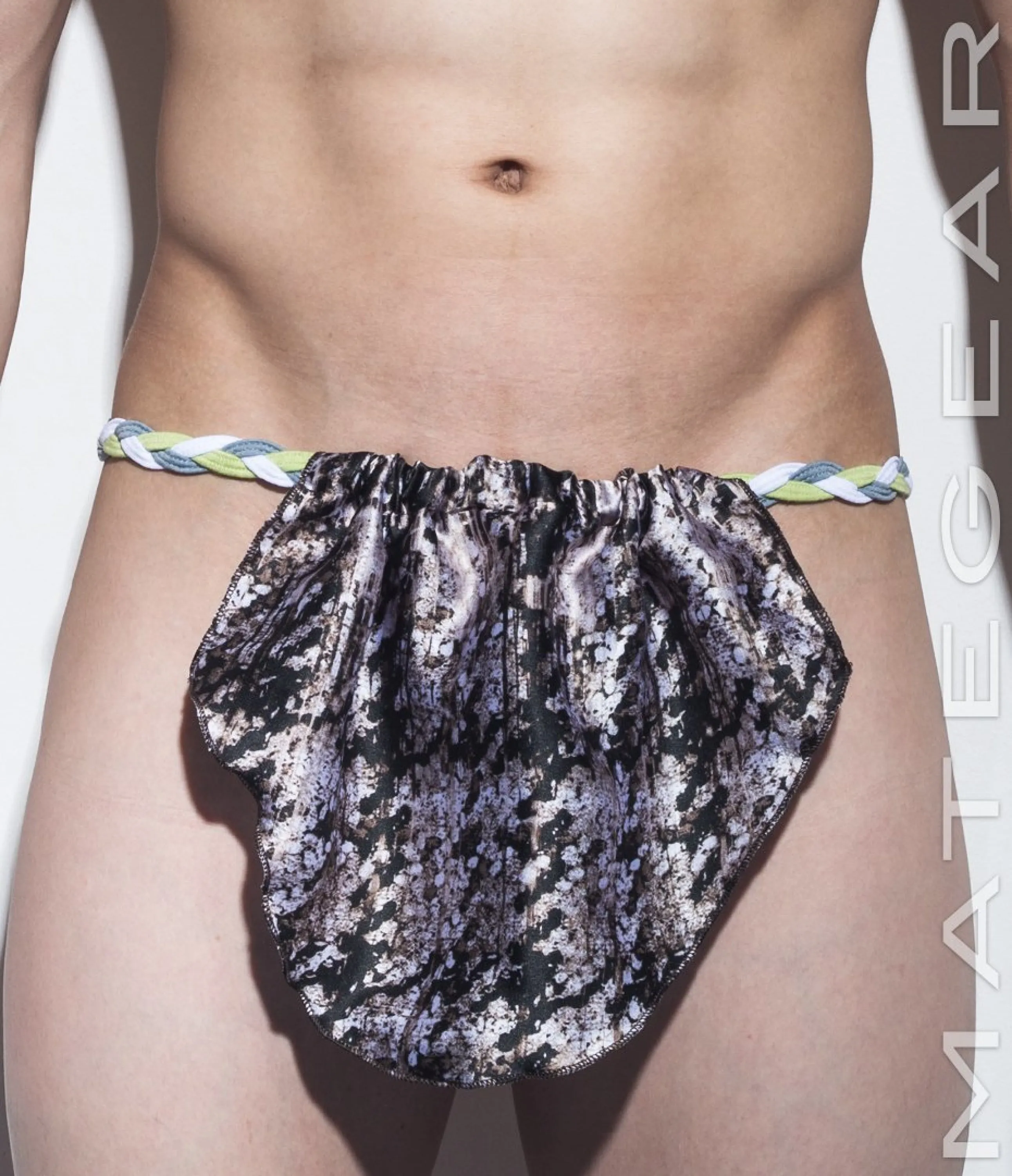 Sexy Men's Underwear Extreme Xpression Bikini - Po Dae (Green/White/Grey Braided Band)