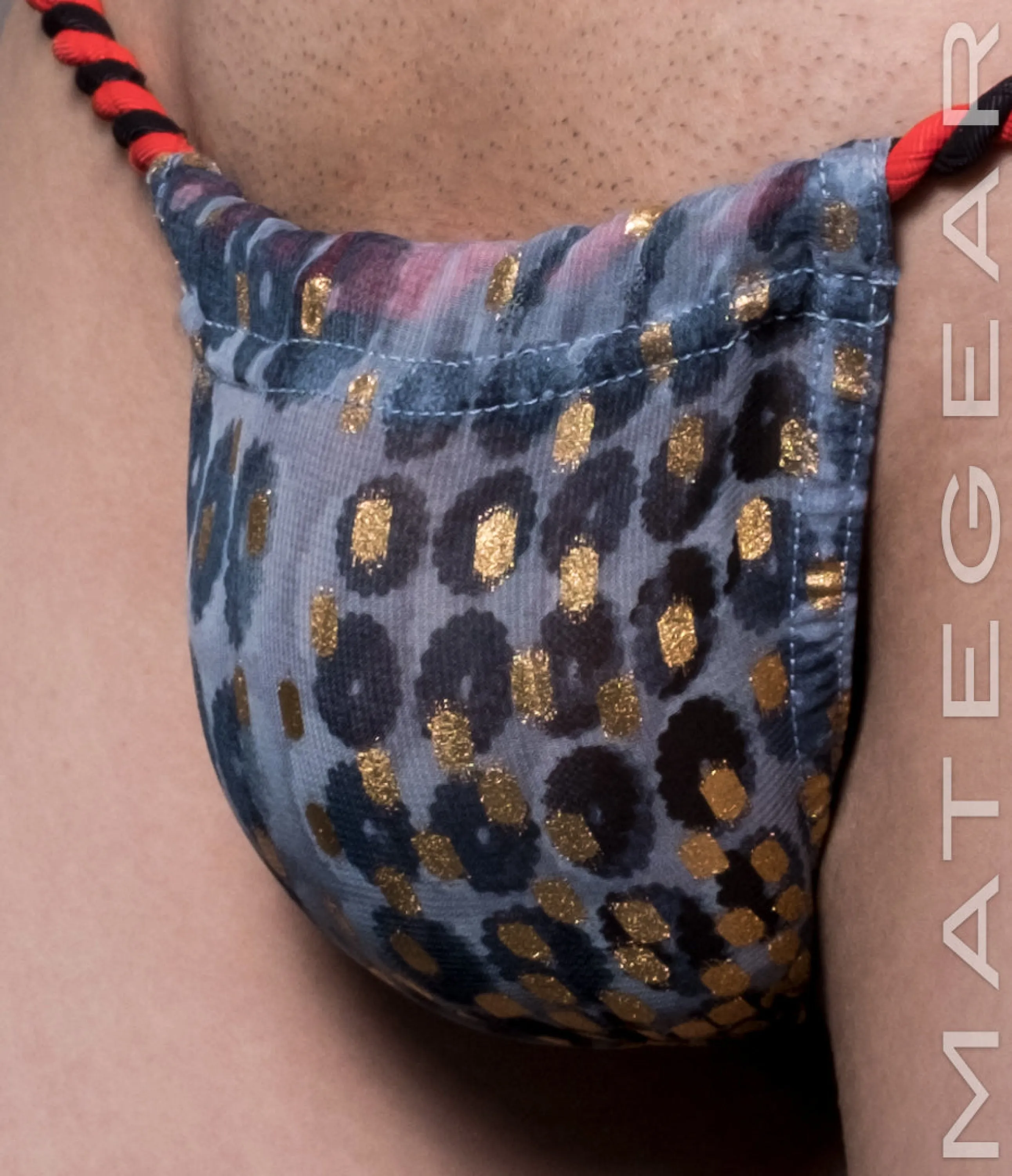 Sexy Mens Underwear Xpression Mini Bikini - Ryeo Jae (Adjustable Front / Open Back / BlackRed Band))