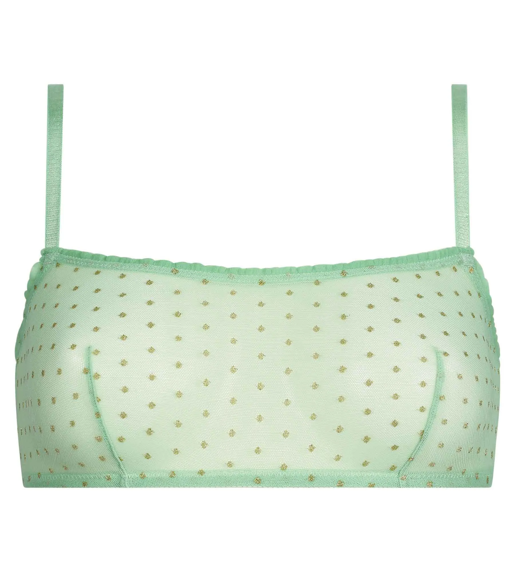 Sheer tulle baby-doll in green with lurex polka dots Dim Shiny Mesh