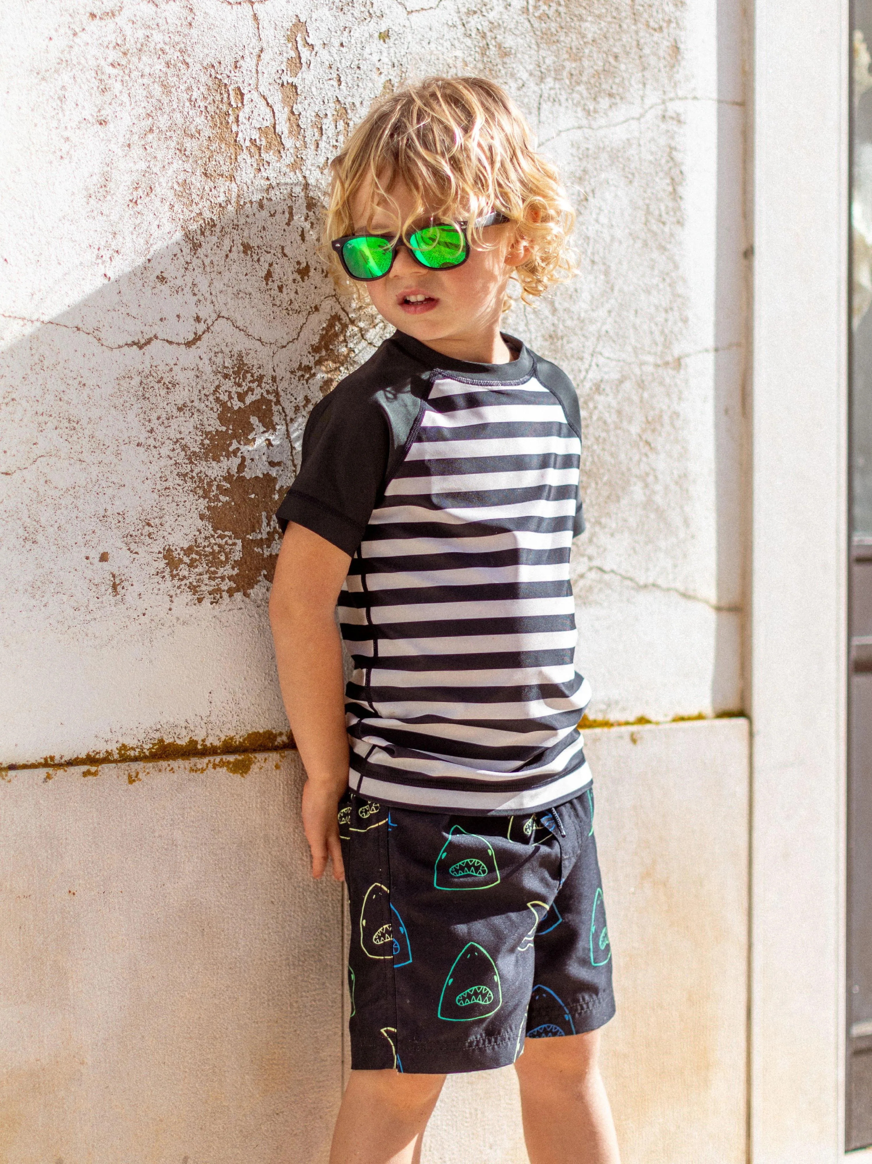Short Sleeve Rash Guard - Swim Stripe - Jet Black - FINAL SALE