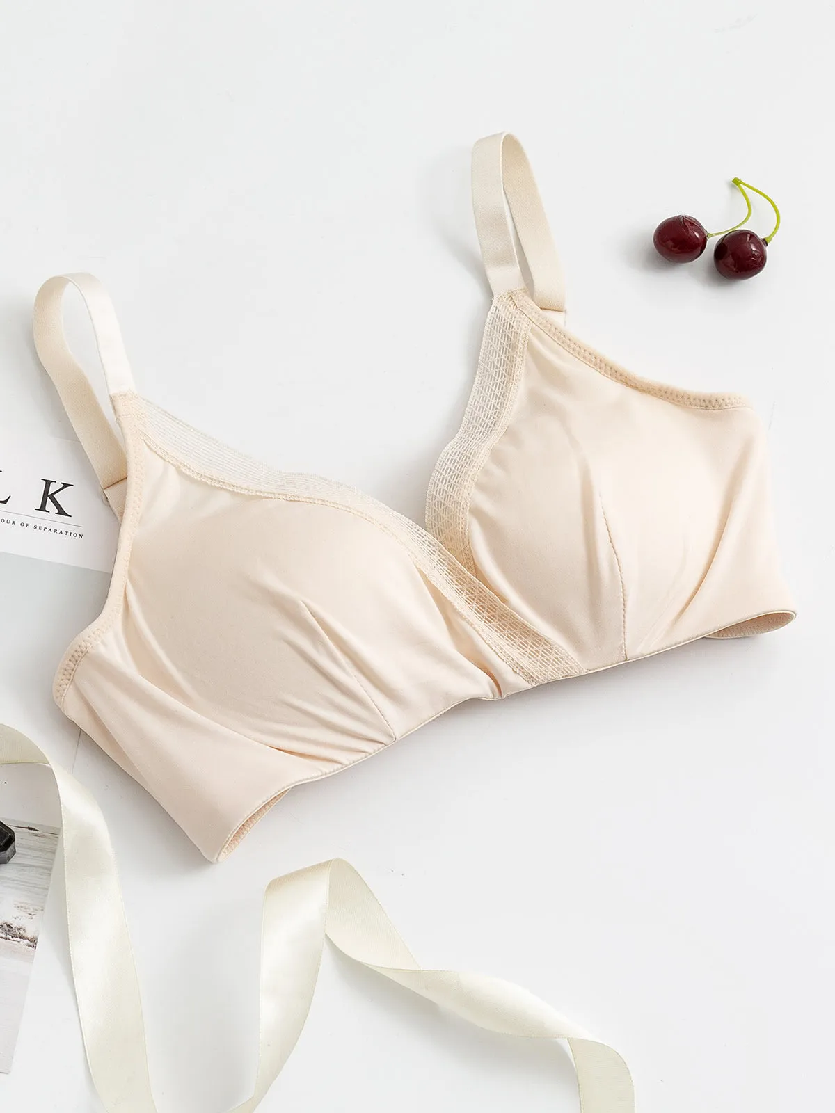 Silk Knitted Lace Trim Comfortable Bra (Panty not included)