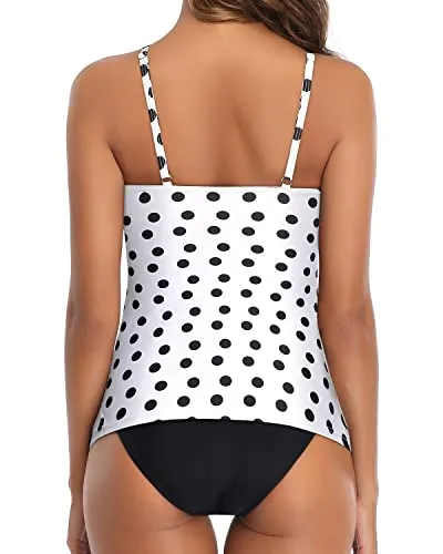 Slimming Two Piece Tankini For Women-White Black Polka Dots