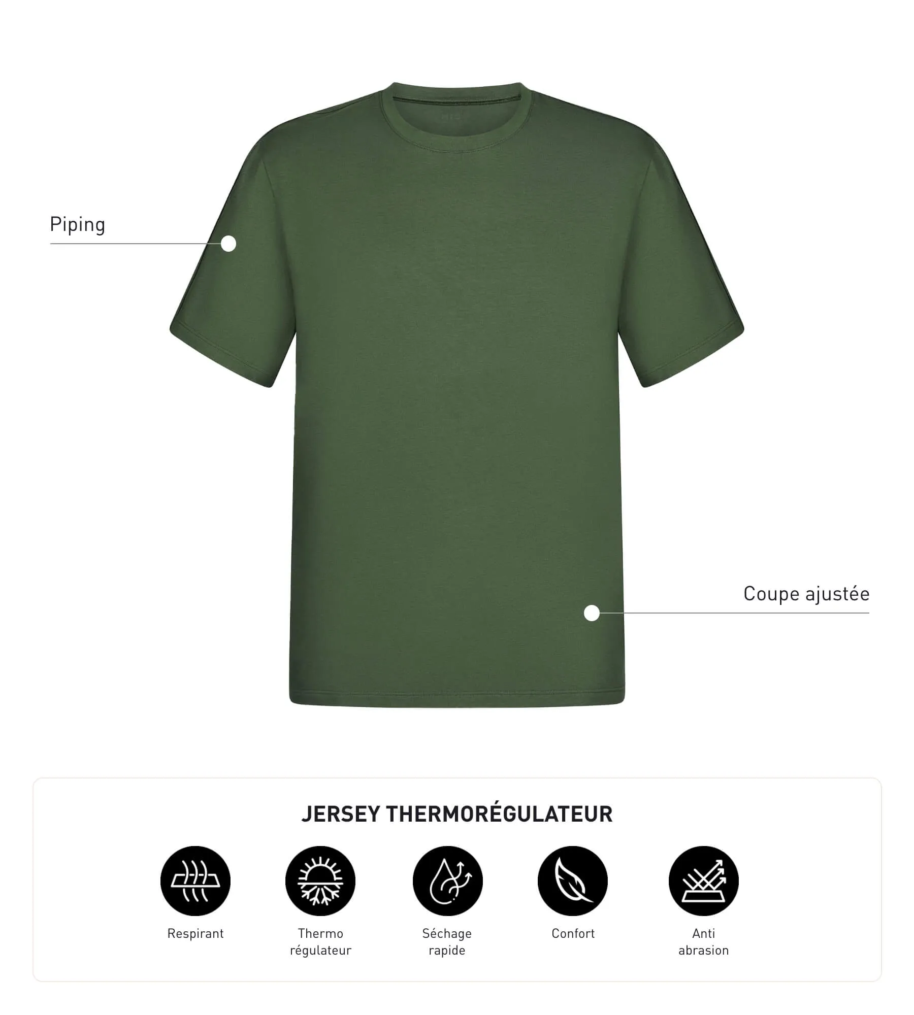 Thermoregulating men's sports T-shirt in khaki Dim Move jersey