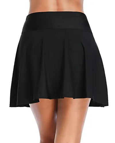 Tummy Control A-Line High Waisted Swim Skirt-Black