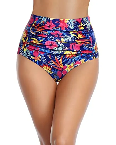 Tummy Control Effect Swim Bottom Ruched Bathing Suit Bottom-Flower