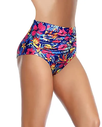 Tummy Control Effect Swim Bottom Ruched Bathing Suit Bottom-Flower