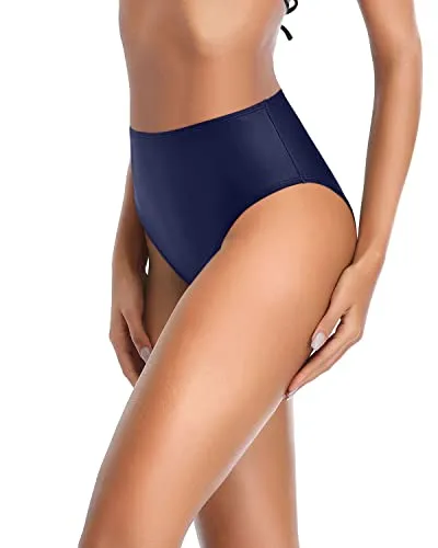 Tummy Control High Cut Bikini Bottoms For Women-Navy Blue