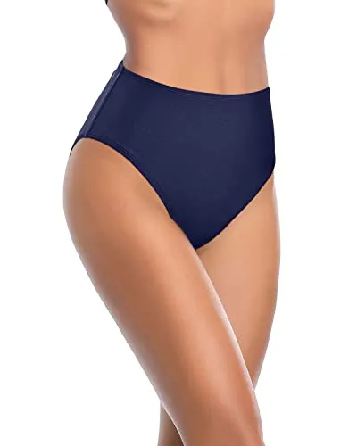Tummy Control High Cut Bikini Bottoms For Women-Navy Blue