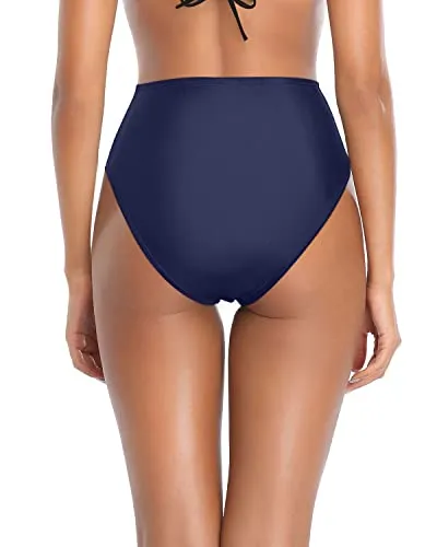 Tummy Control High Cut Bikini Bottoms For Women-Navy Blue