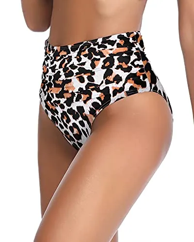 Tummy Control High Waisted Bikini Bottoms For Women's Swimwear-Leopard