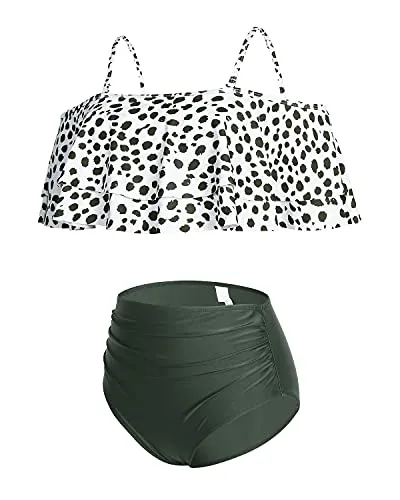 Tummy Control Off Shoulder Two Piece Swimsuit-Leopard