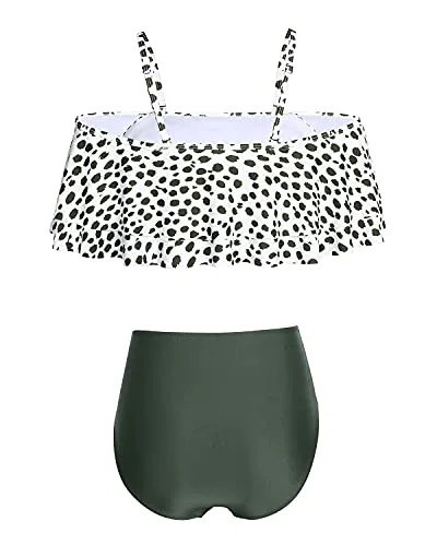 Tummy Control Off Shoulder Two Piece Swimsuit-Leopard
