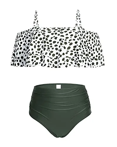 Tummy Control Off Shoulder Two Piece Swimsuit-Leopard