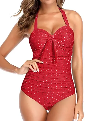 Tummy Control Swimsuits For Women Halter Bathing Suits For Women-Red Dot