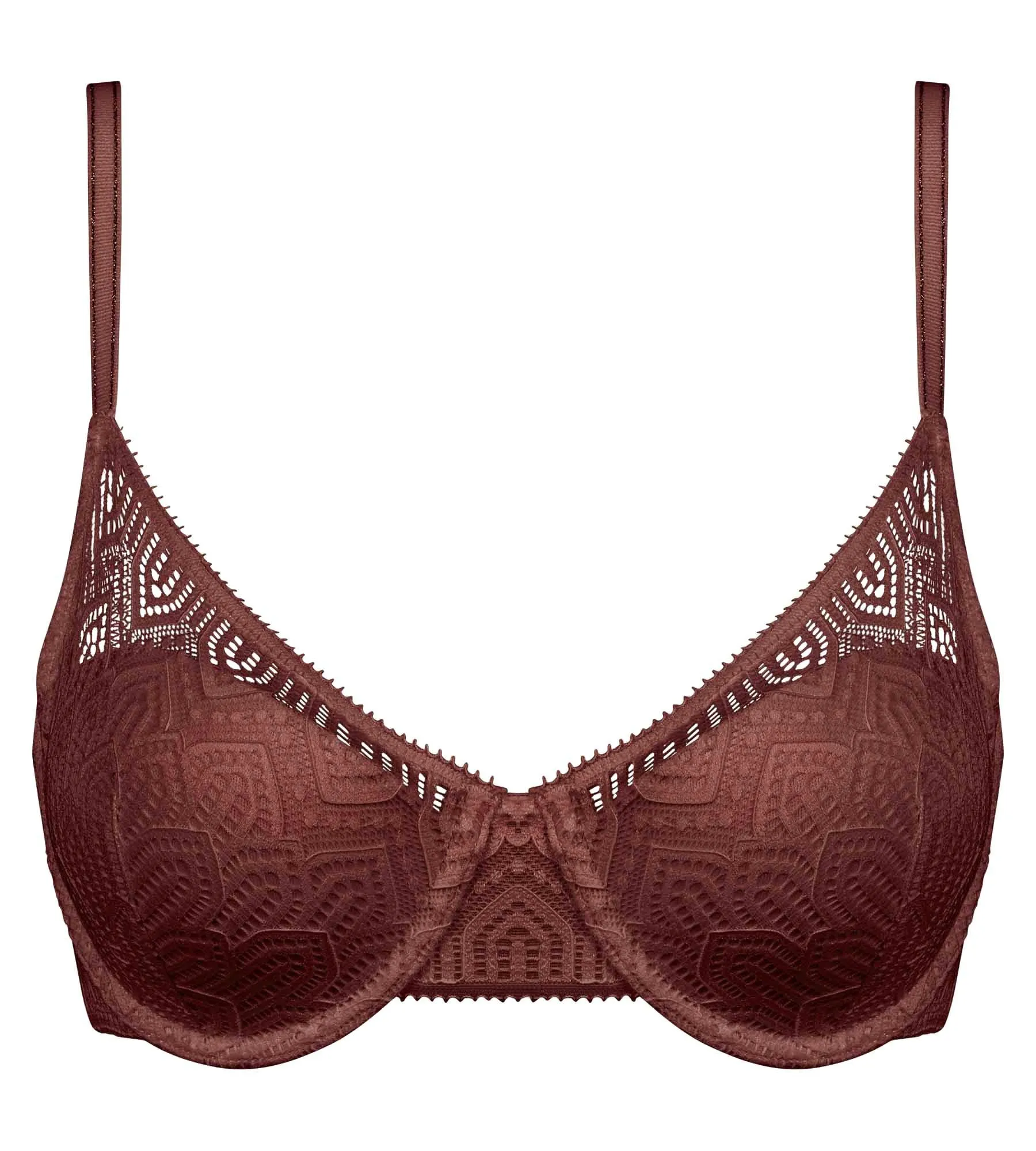 Underwired graphic lace demi-cup bra in Cacao Mod de Dim