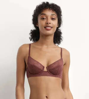 Underwired graphic lace push-up bra in Cacao Mod de Dim