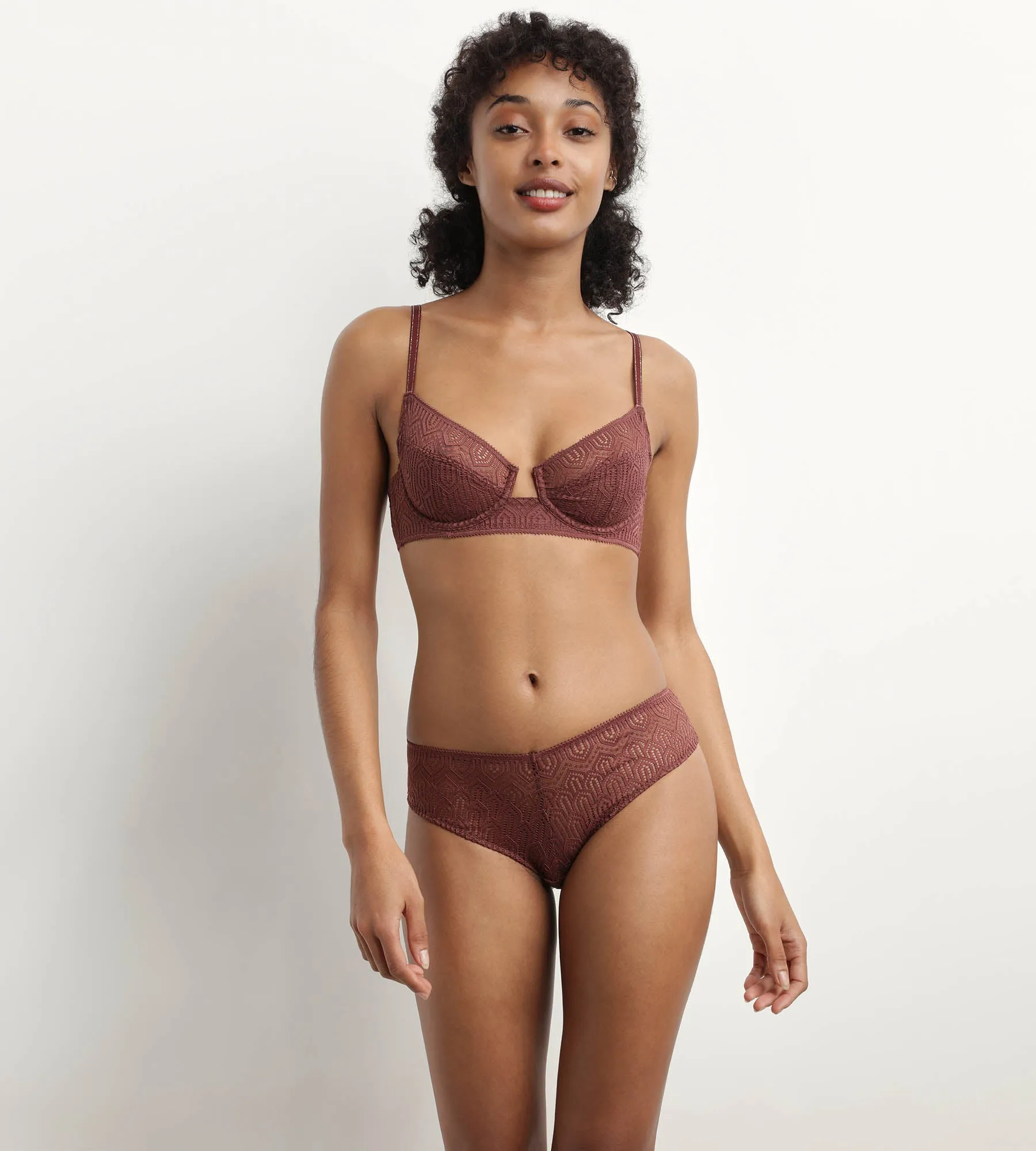 Underwired graphic lace push-up bra in Cacao Mod de Dim