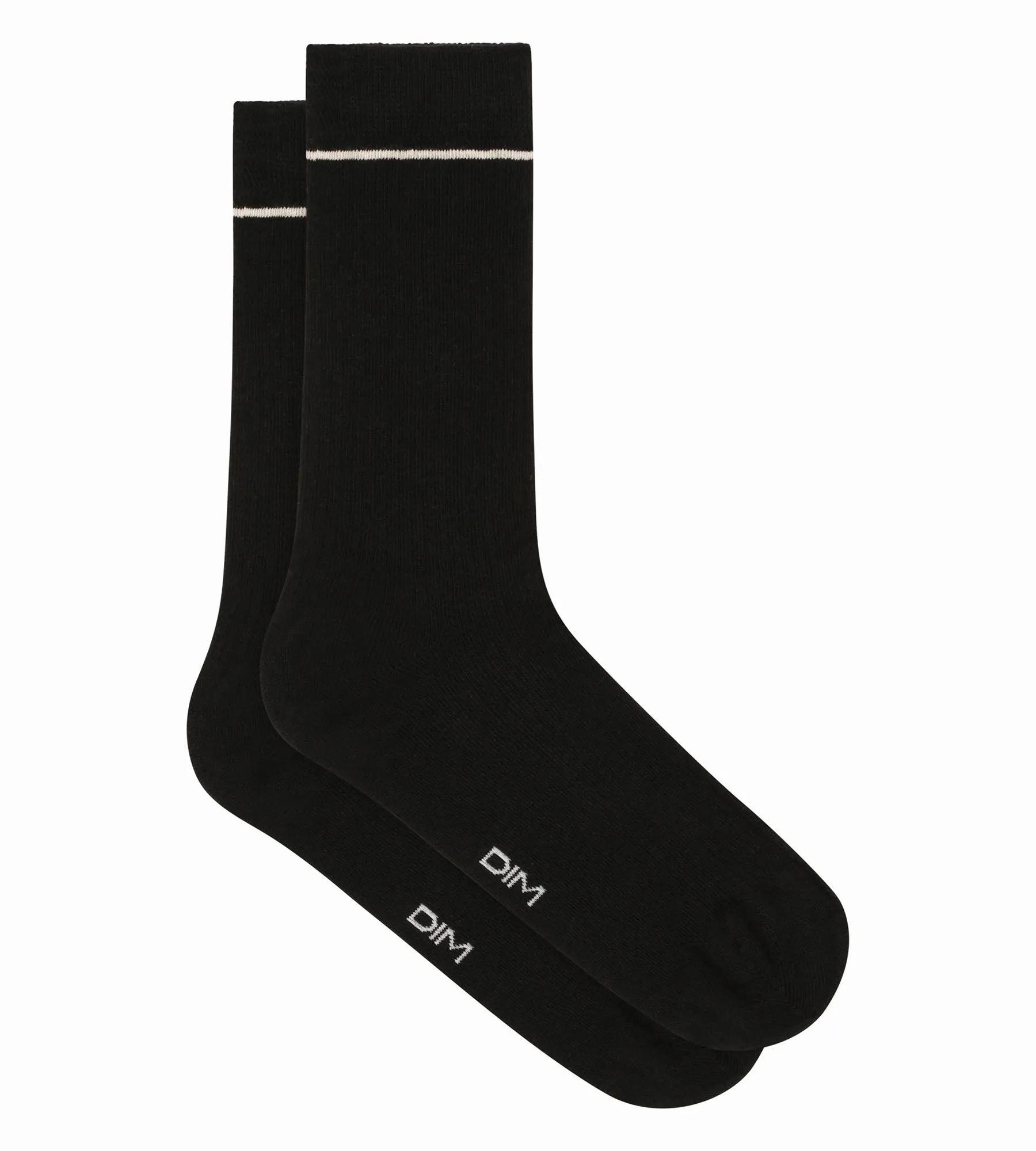 Unisex black ribbed cotton socks with cream line Dim Icons