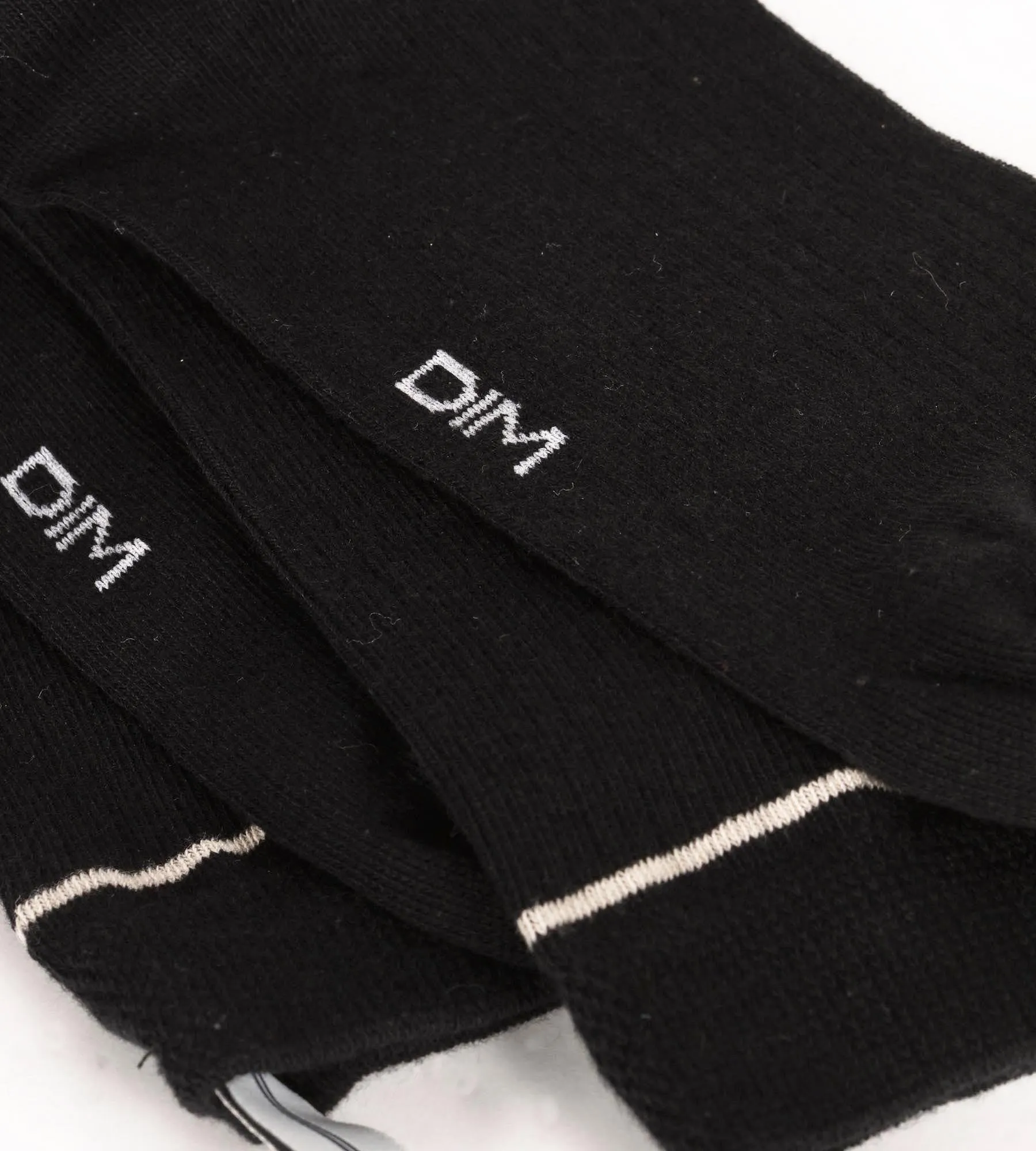 Unisex black ribbed cotton socks with cream line Dim Icons