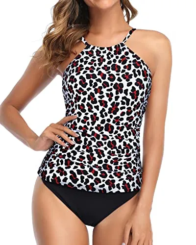 Versatile Full Coverage 2 Piece Tankini Swimsuits For Women-Leopard