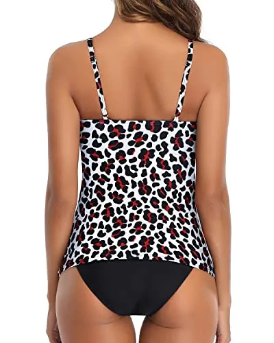 Versatile Full Coverage 2 Piece Tankini Swimsuits For Women-Leopard