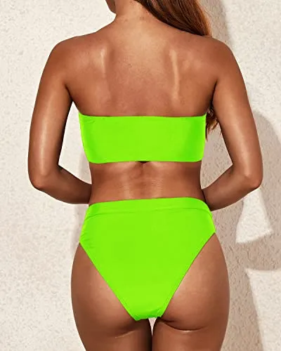 Visual Longer Legs Bikini Set Women Two Piece Bandeau Swimsuit-Neon Green