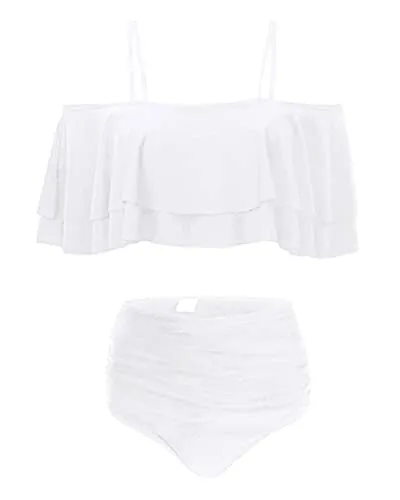 Women Two Piece High Waisted Bikini Set Ruffle Off Shoulder Bathing Suits