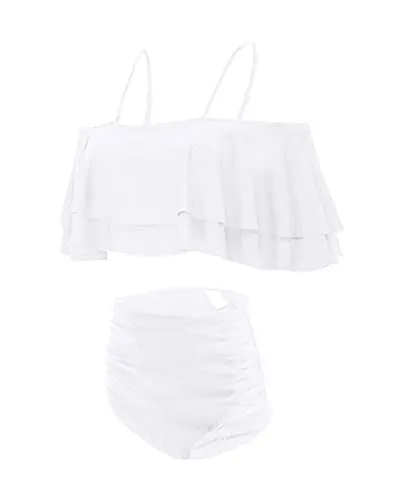 Women Two Piece High Waisted Bikini Set Ruffle Off Shoulder Bathing Suits