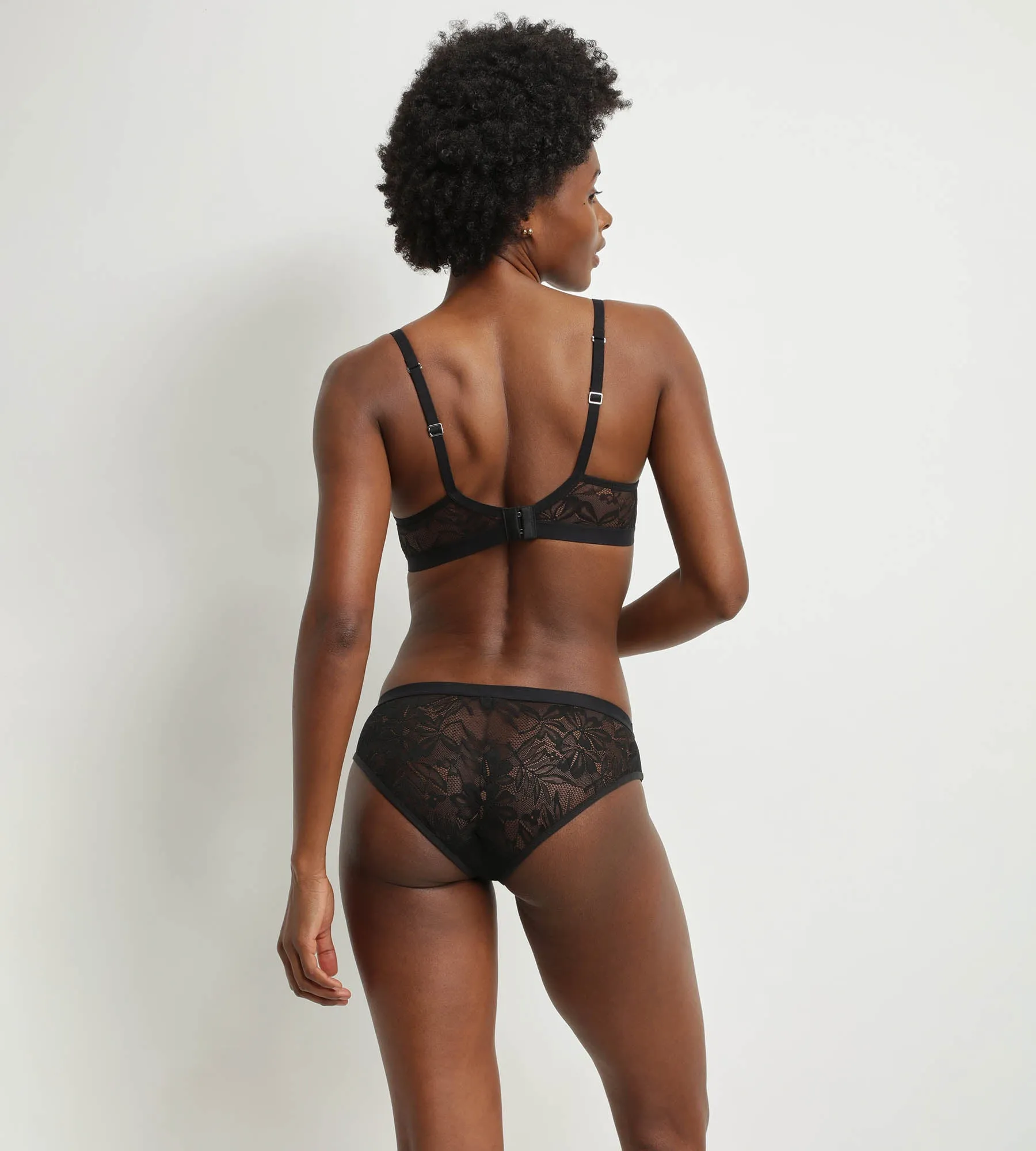 Women's black lace midi panties with Mod foliage by Dim