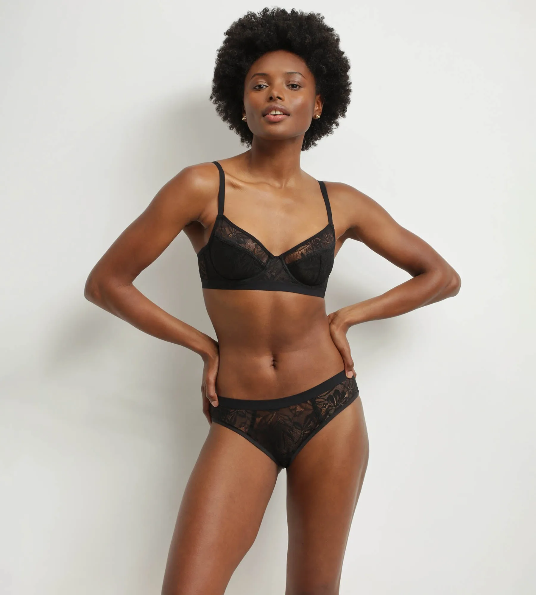 Women's black lace midi panties with Mod foliage by Dim