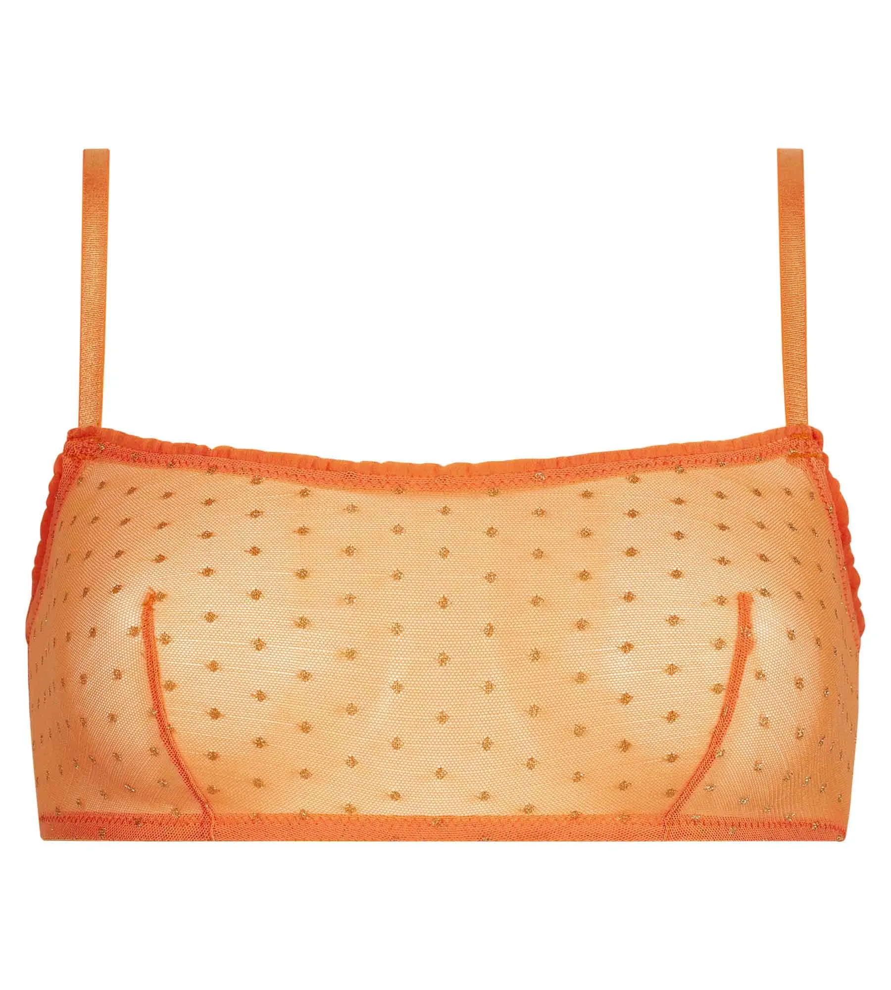 Women's bra in Orange sheer tulle and Shiny Mesh lurex polka dots