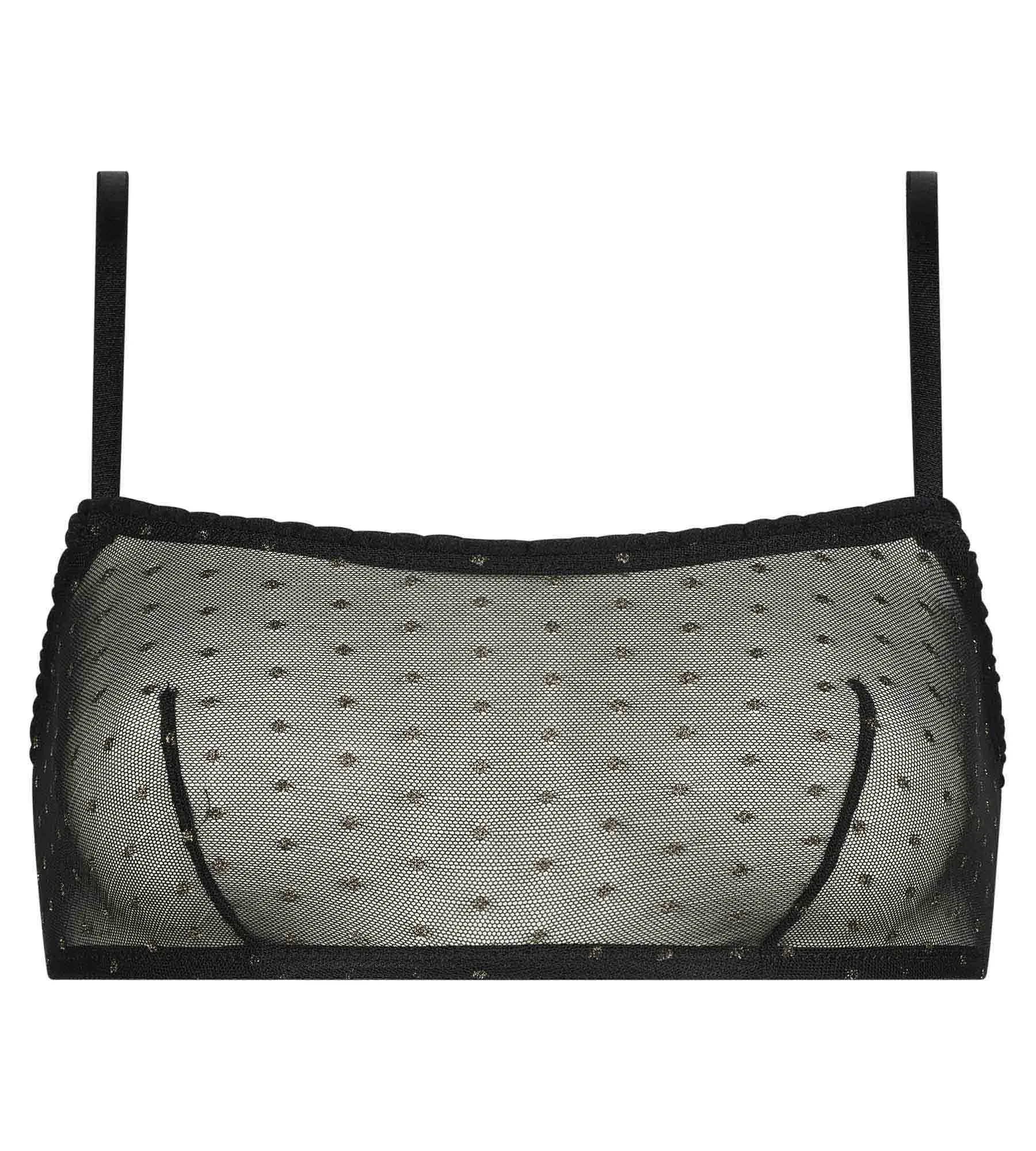 Women's halter top in black translucent tulle with Lurex polka dots Dim Shiny Mesh