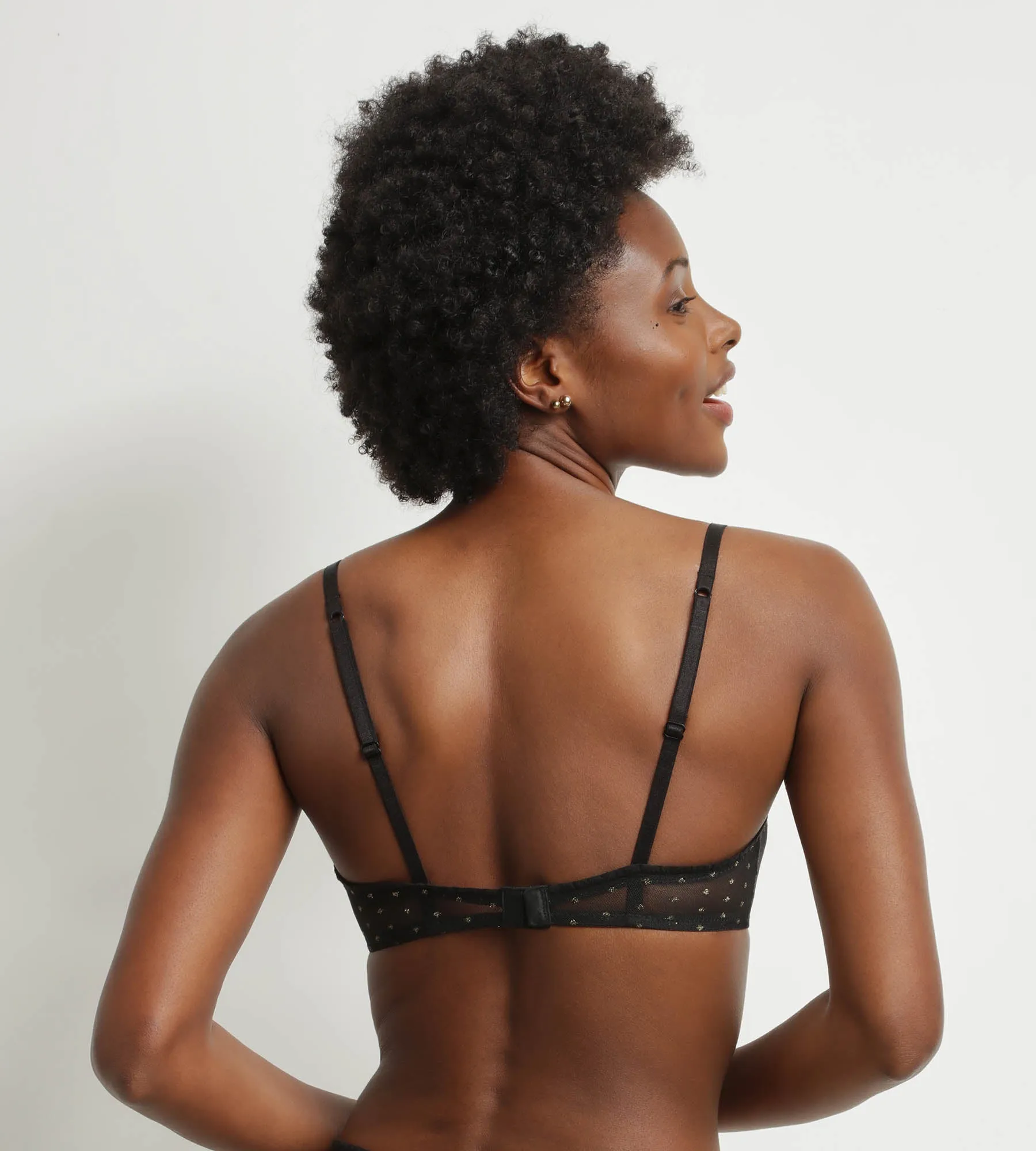 Women's halter top in black translucent tulle with Lurex polka dots Dim Shiny Mesh