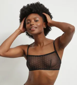 Women's halter top in black translucent tulle with Lurex polka dots Dim Shiny Mesh