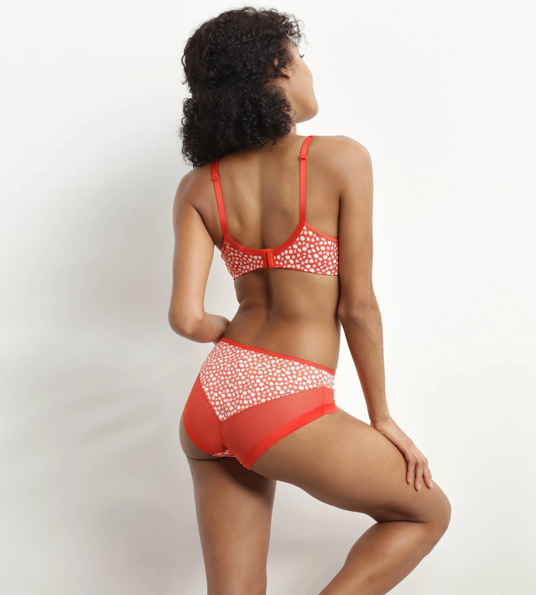 Women's knickers in microfibre and tulle Red with flowers Generous