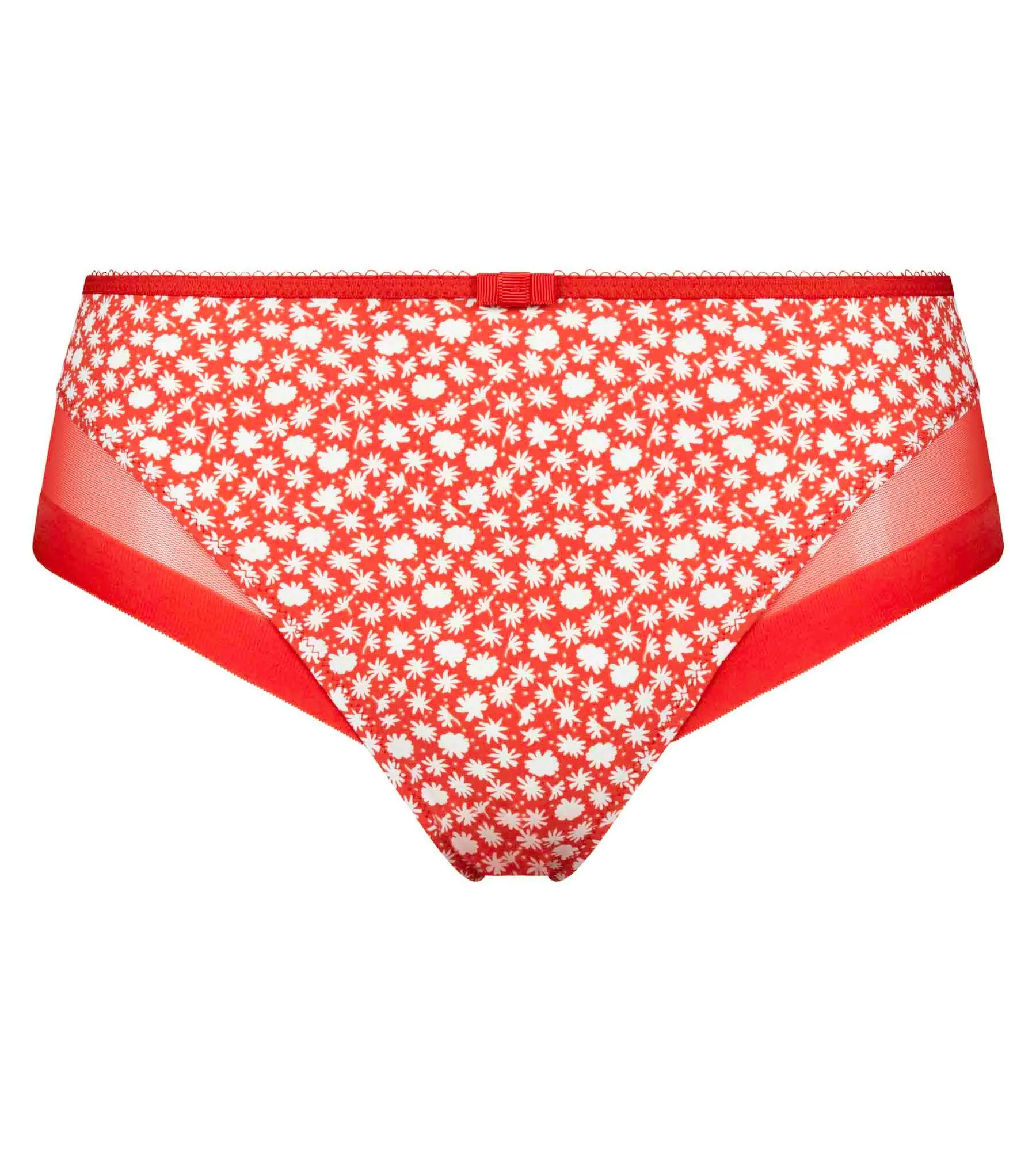 Women's knickers in microfibre and tulle Red with flowers Generous