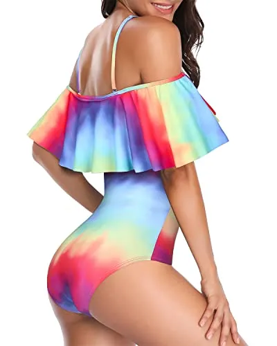 Women's Off Shoulder Slimming One Piece Swimsuits-Color Tie Dye